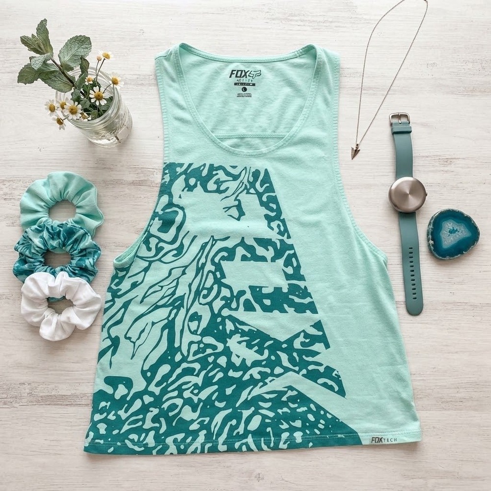 Fox Active Tech Tank Top Womens Large Mint Green Sleeveless Graphic Gym Shirt